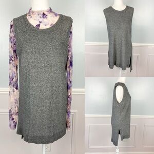 MICHAEL STARS Size Large Gray Linen Blend Sleeveless High Low Knit Tunic Top
